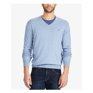 Polo Ralph Lauren Mens Blue V-Neck Sweater XL 100% Cotton Long Sleeve Pullover